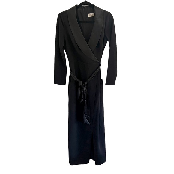 ELIZA J Long Sleeve Black Satin Collar Tuxedo Gown size 4 - Picture 2 of 6